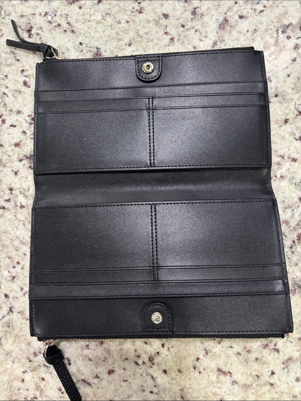 kate spade Black Pebbled Leather Zip Pouch with Gold Logo